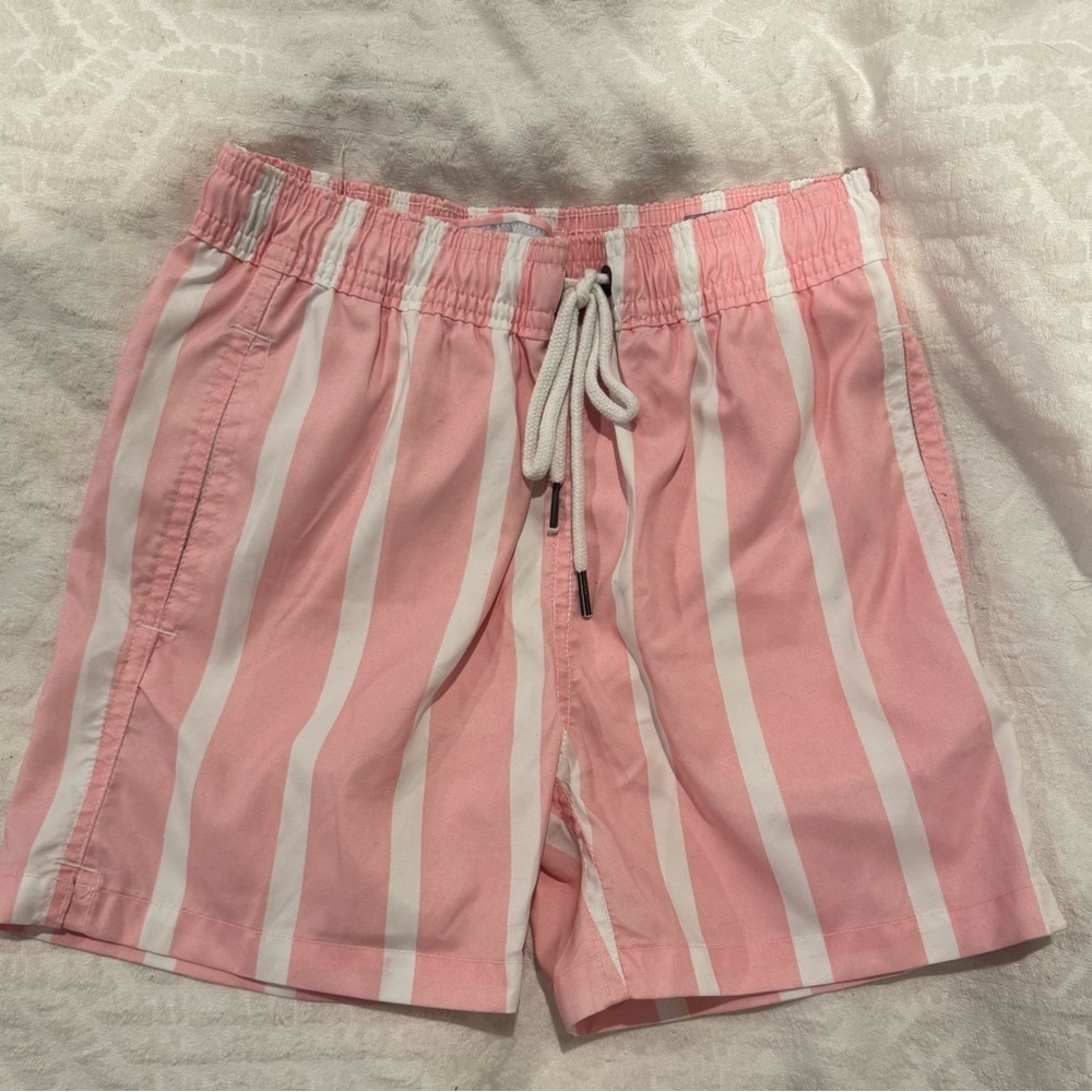 Strong boalt Pink and White Striped lined swim shorts